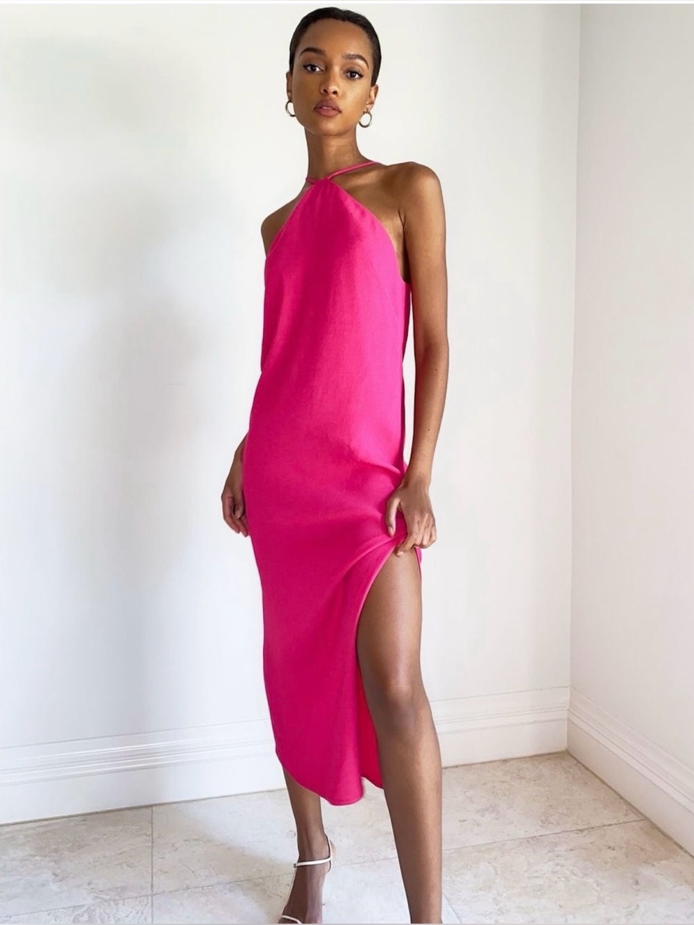 Babaton 1-01 | Modern Halter Midi Dress Size Medium Hot Pink Aritzia